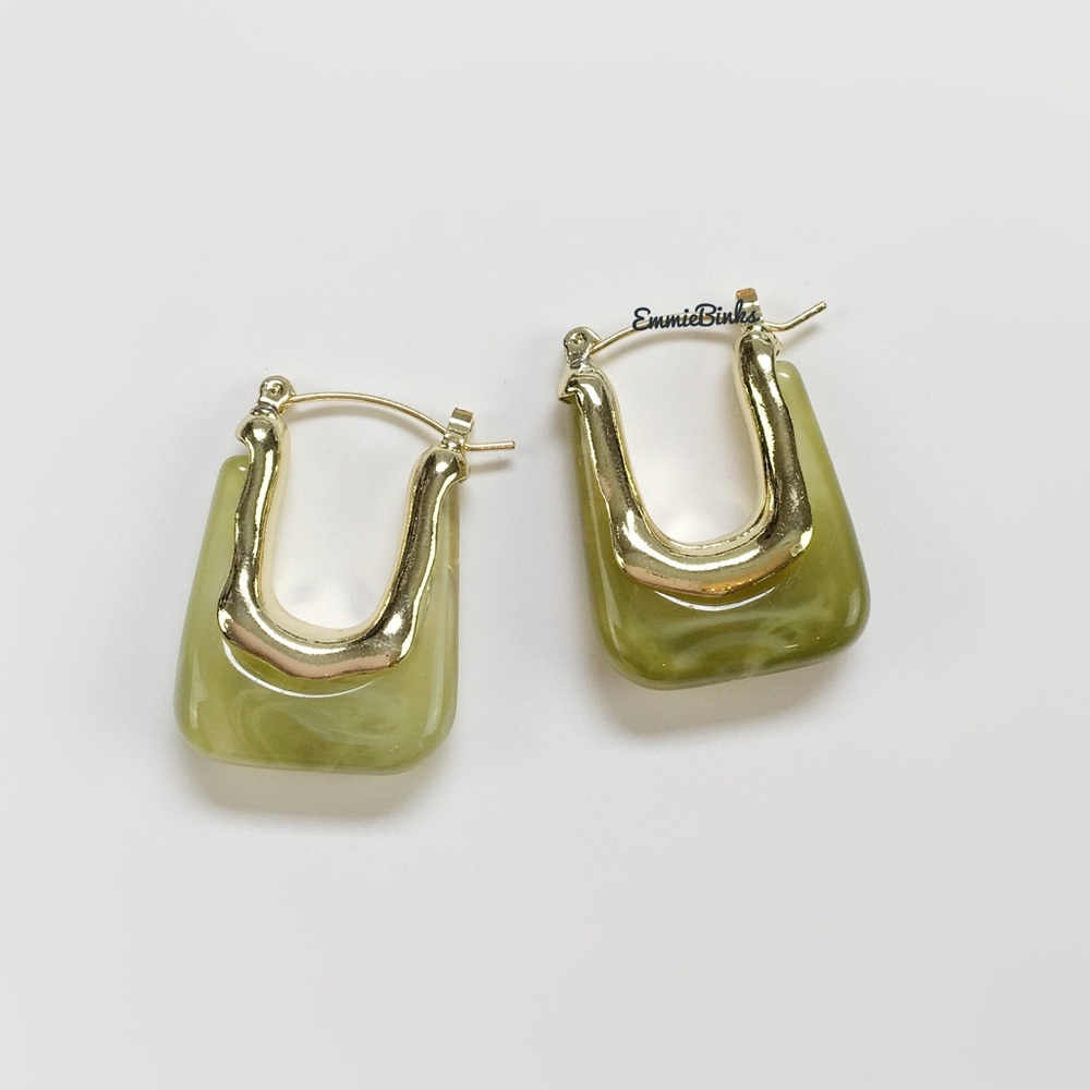 ✨3for$38 New Vintage U Shaped Acrylic Door Knocker Marble Green Hoop Earrings - Picture 7 of 14